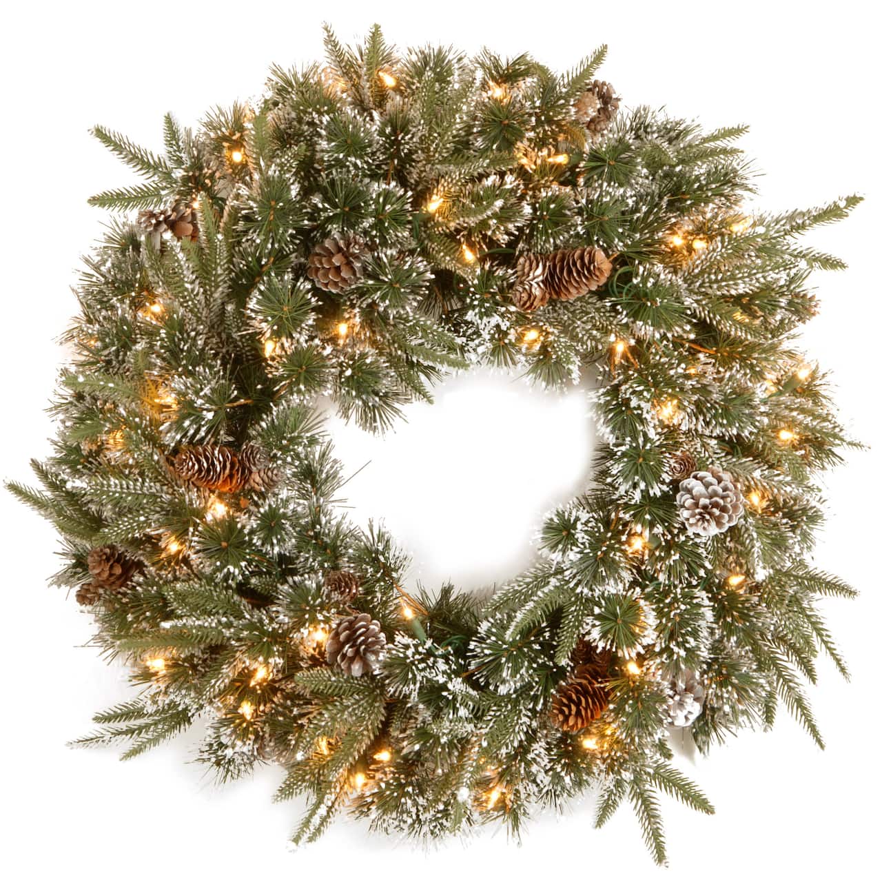 24&#x22; Feel Real&#xAE; Liberty Pine Wreath with Snow, Pine Cones &#x26; Clear Lights